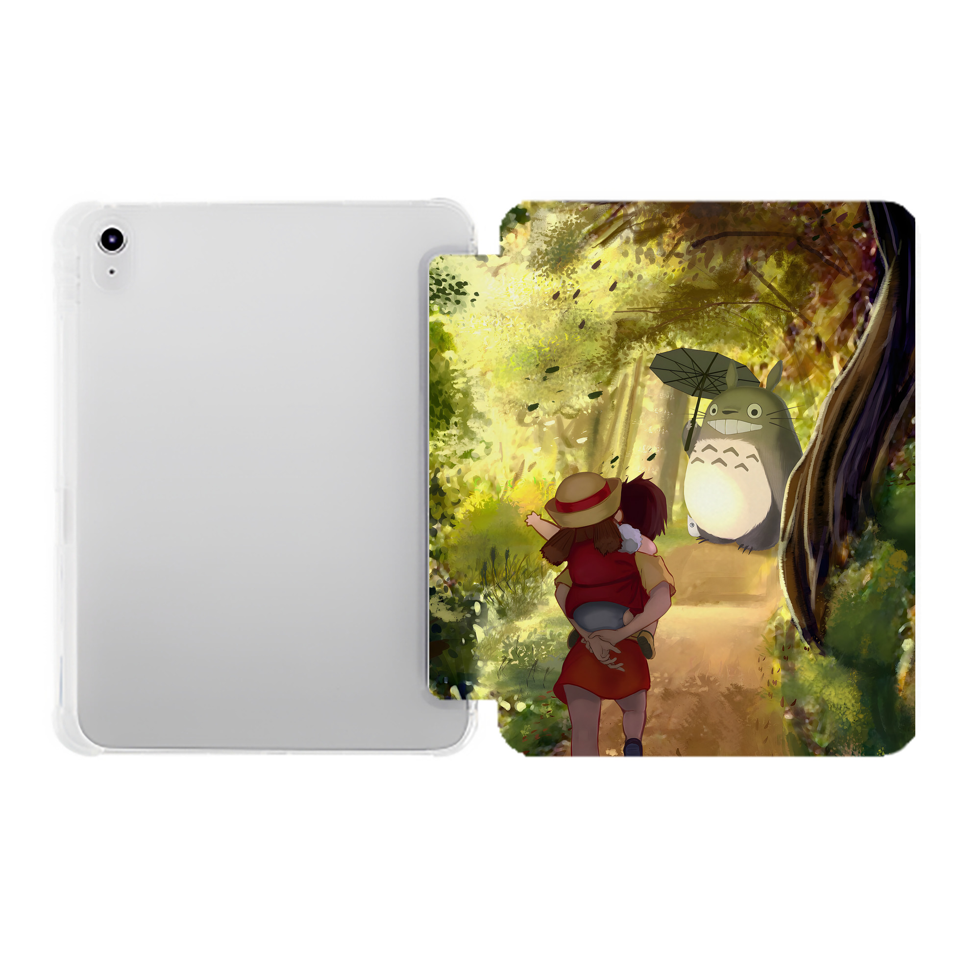 （画像用） となりのトトロ 草壁メイ 草壁サツキ My Neighbor Totoro Satsuki Kusakabe Mei Kusakabe IPad ケース ペン収納付き 三つ折りスタンド PUレザー×シリコン 対応機種9.5/10.5/10.9インチ